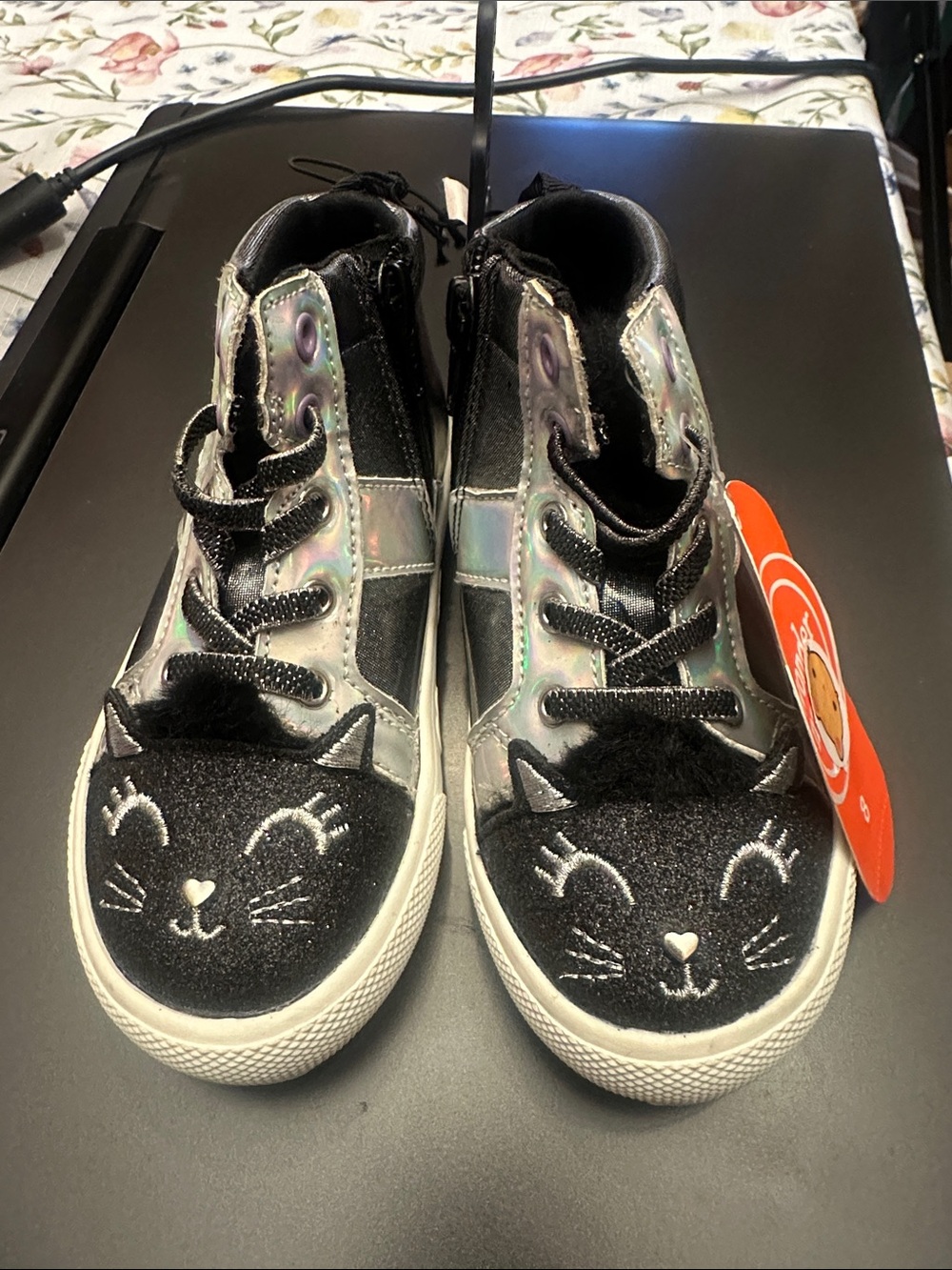 Kids Shoes Wonder Nation Black Iridescent Cat High-Top Sneakers Size 8